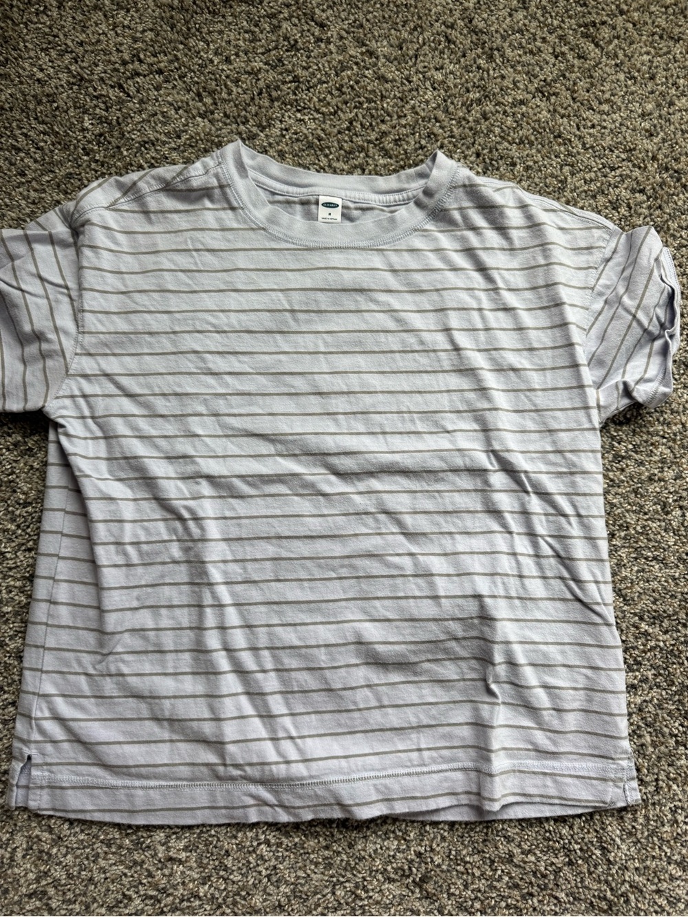 Striped Crewneck Tee in Light blue and White